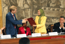 Sen.Lucio Malan: Io ho il gradito compito di consegnare alla signora Rajavi le firme della maggioranza dei senatori italiani a sostegno dei residenti nel campo di Ashraf
