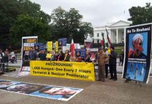 Gli iraniani a Washington protestano contro le esecuzioni di Hassan Rouhani