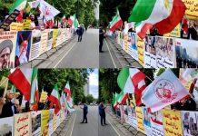 A pugni chiusi verso l’ambasciata del regime a Londra, gli iraniani gridano per sostenere i loro compatrioti ad Abadan